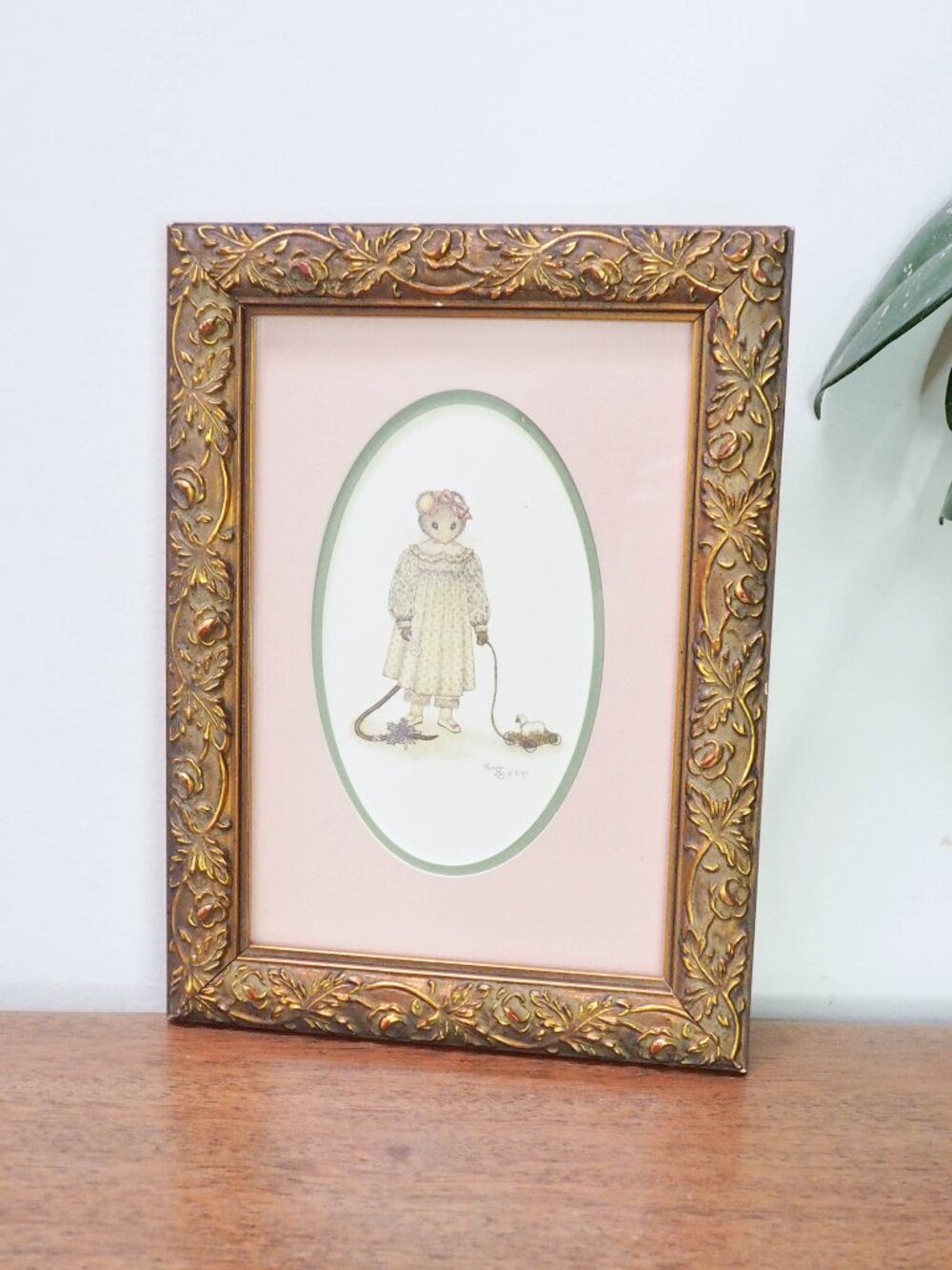 Vtg Cute Mouse Framed Art Print - 7.75" x 5.75" Wanda Lee Victorian Designs